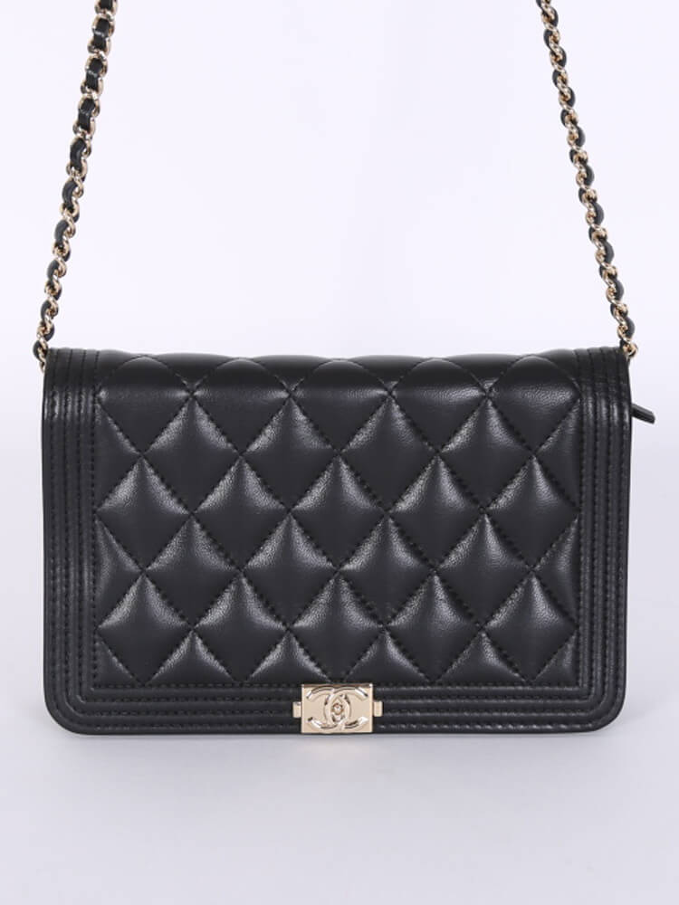 CHANEL Timeless WOC Patent Leather Wallet on Chain Shoulder Bag Black