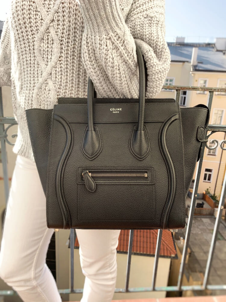 Celine Micro Luggage Drummed Calfskin Handbag Black www.luxurybags