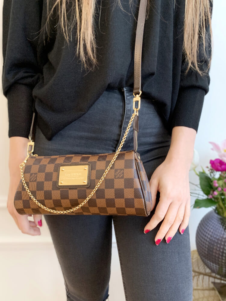 Louis Vuitton Eva Clutch Damier Ebene Canvas with Shoulder Strap