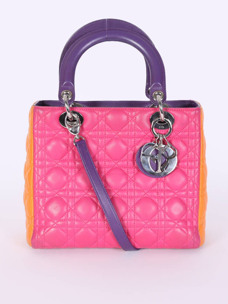 Dior Lady Dior Medium Cannage Lambskin Tricolor www.luxurybags