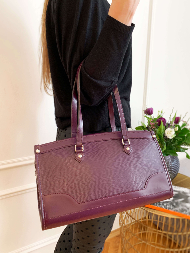LOUIS VUITTON Madeleine PM Cassis Purple EPI Leather Women's Tote  Shoulder Bag