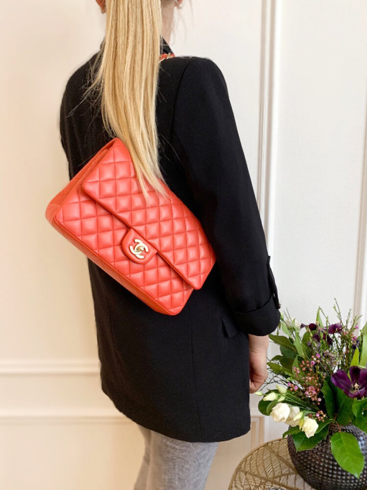 Chanel Medium Classic Double Flap Bag Coral www.luxurybags