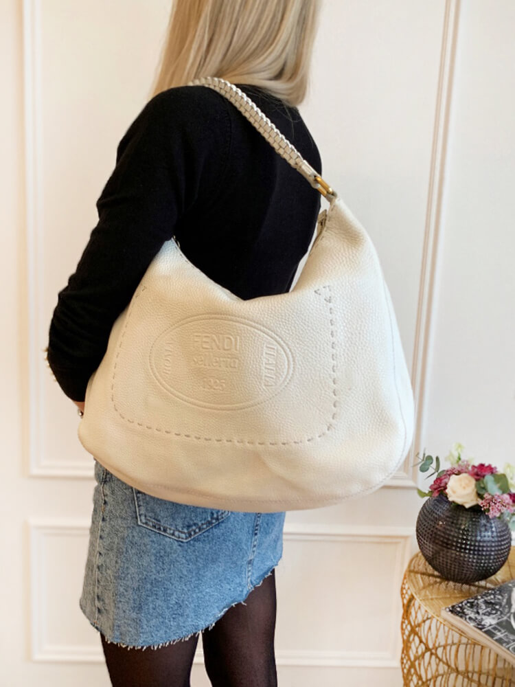 Fendi Selleria Calfskin Hobo Bag White www.luxurybags