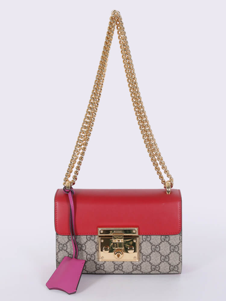 Gucci Padlock Small GG Supreme Shoulder Bag Red Pink www.luxurybags