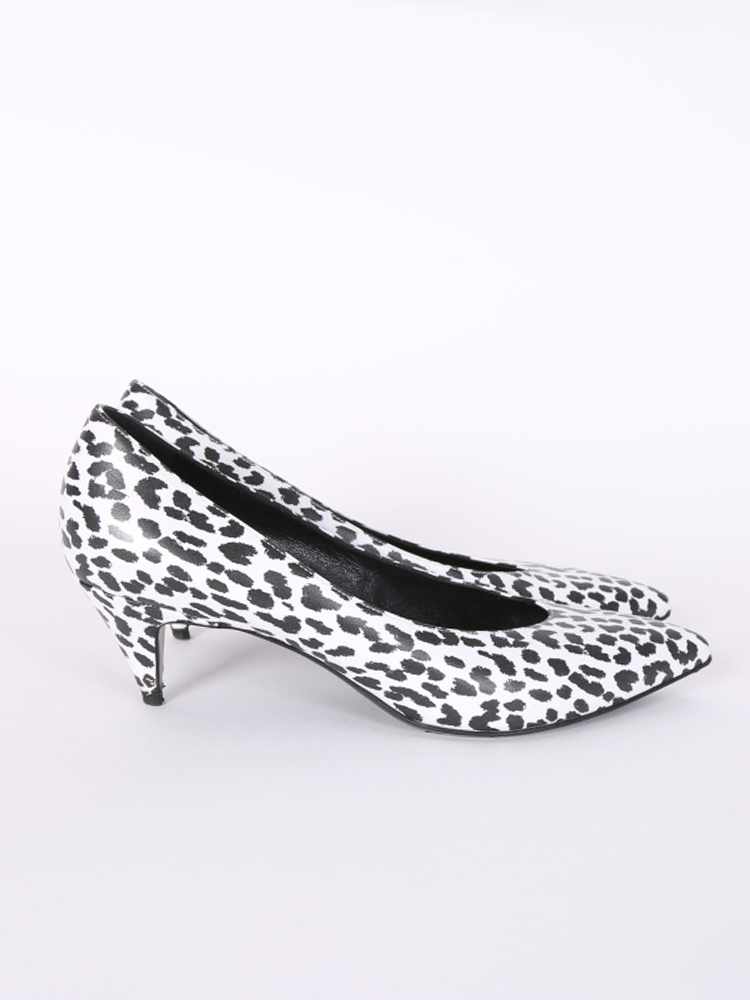 Black and white kitten heel shoes top
