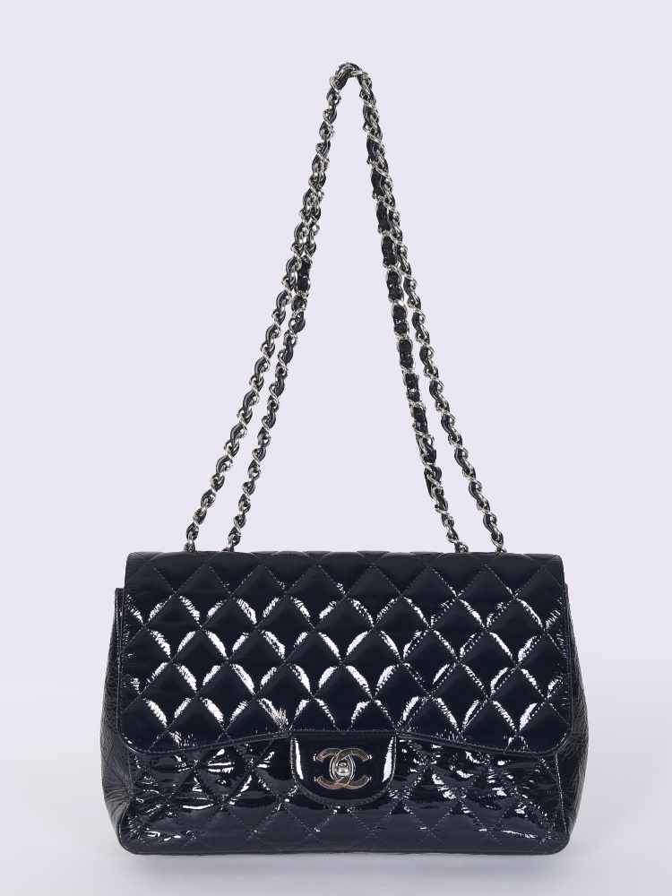 Chanel - Jumbo Classic Single Flap Bag Patent Dark Blue