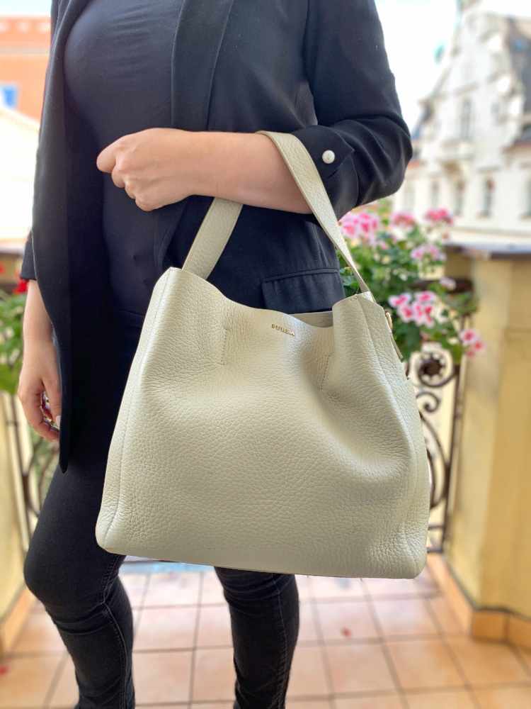 Furla Capriccio Calfskin Hobo Bag Light Beige www.luxurybags