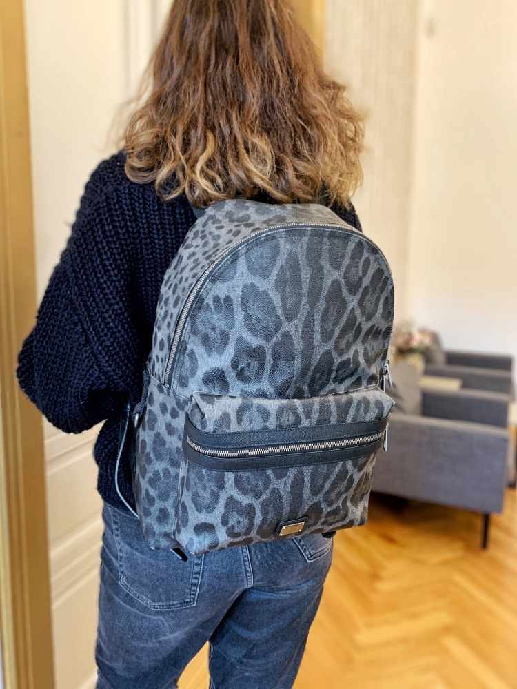 Dolce Gabbana Leopard Print Coated Canvas Backpack Grey www.luxurybags