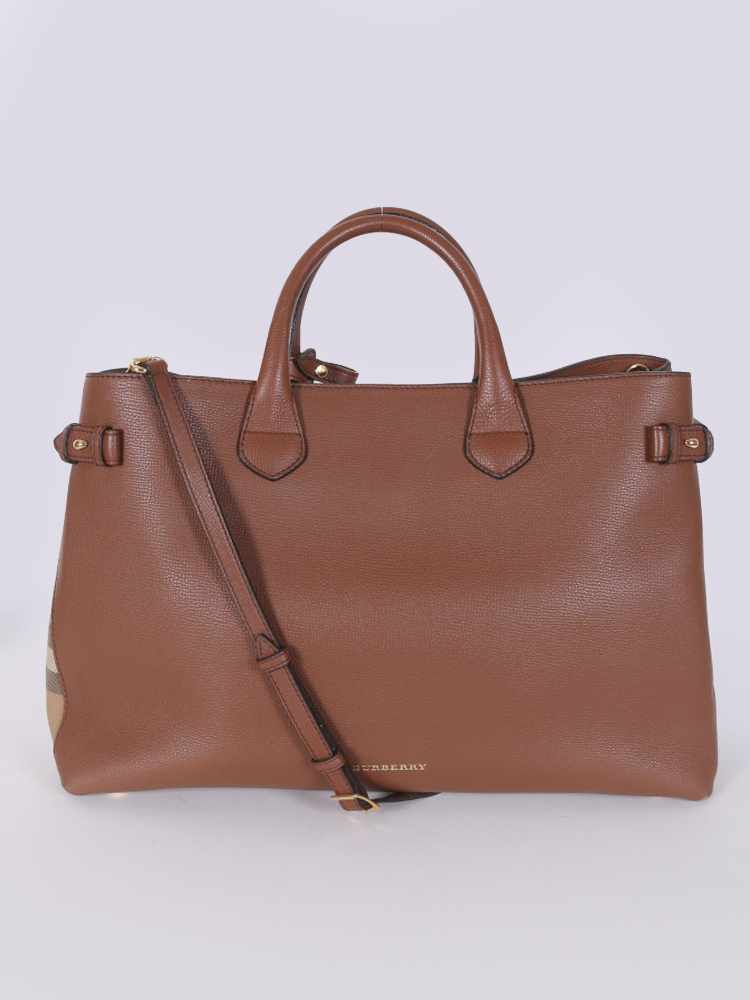Burberry The Large Banner Leather House Check Bag Brown www