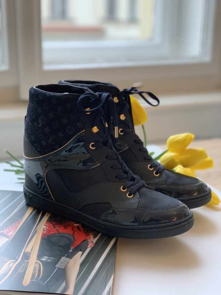 Louis Vuitton Cliff Monogram Leather High Top Wedge Sneakers 40 www.luxurybags