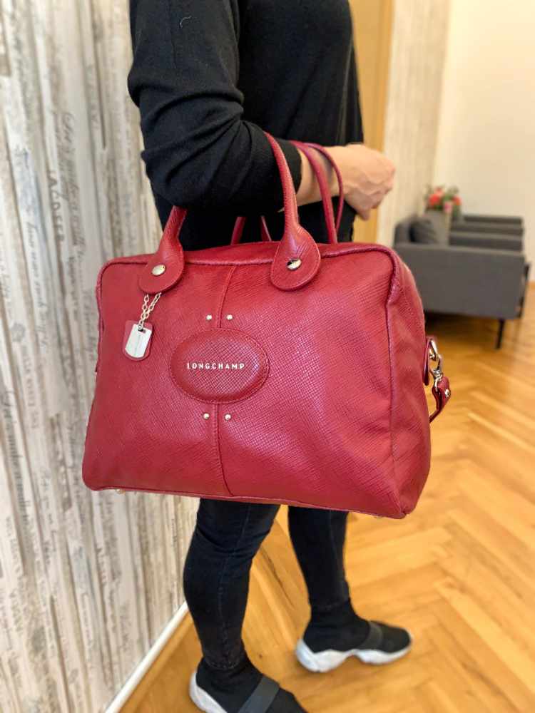 Longchamp Quadri Medium Leather Top Handle Bag Burgundy www.luxurybags