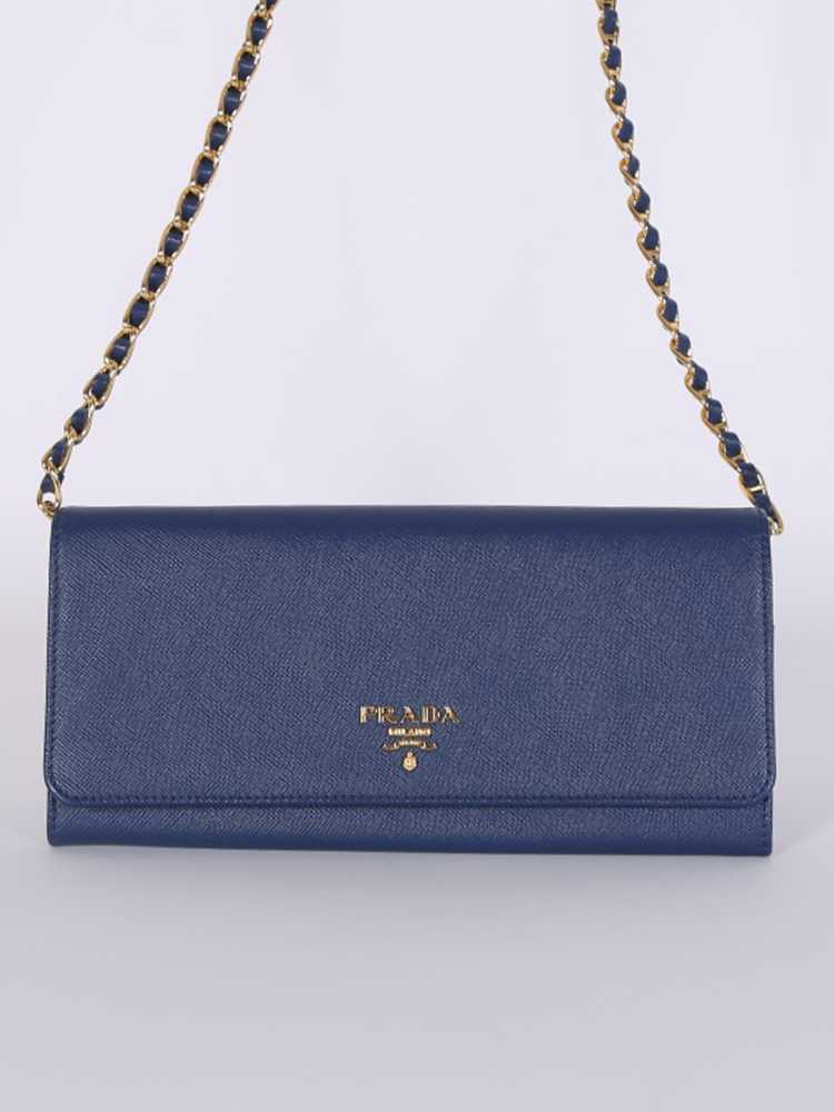 Prada Saffiano Leather Wallet On Chain Cornflower www.luxurybags