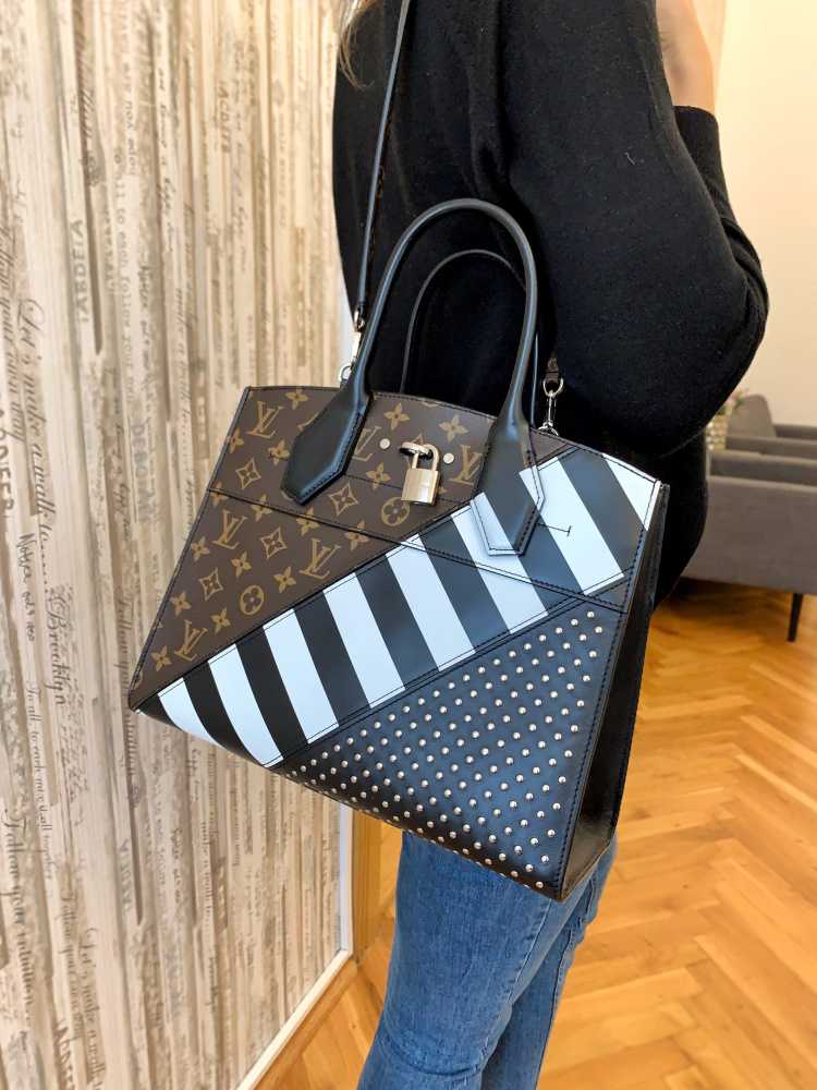 Louis Vuitton City Steamer MM Stud Calfskin Monogram Canvas www.luxurybags