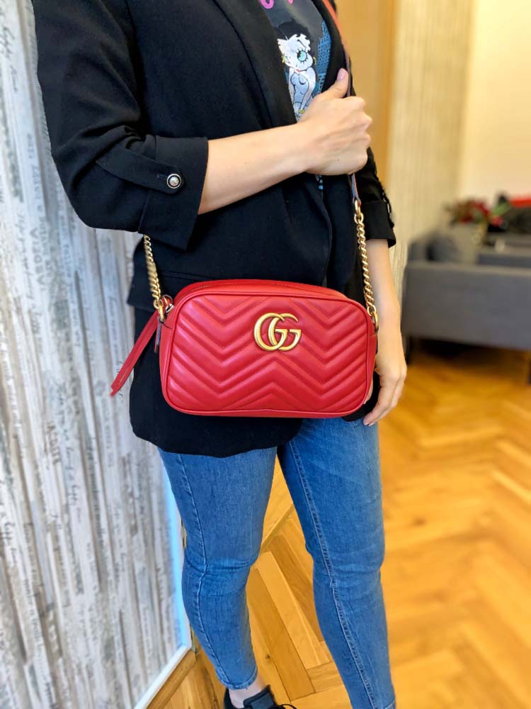Gucci GG Marmont Small Matelasse Top Zip Crossbody Red www.luxurybags