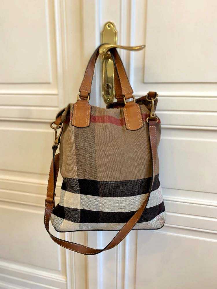 Burberry Canvas Check Brown Leather Bucket Bag www.luxurybags
