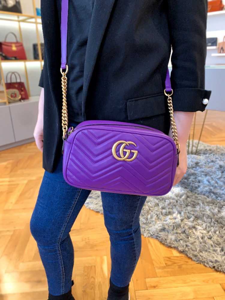 Gucci GG Marmont Small Matelasse Top Zip Crossbody Violet www.luxurybags
