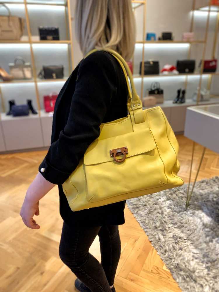 Salvatore Ferragamo Gancio Pocket Leather Shoulder Bag Yellow www.luxurybags