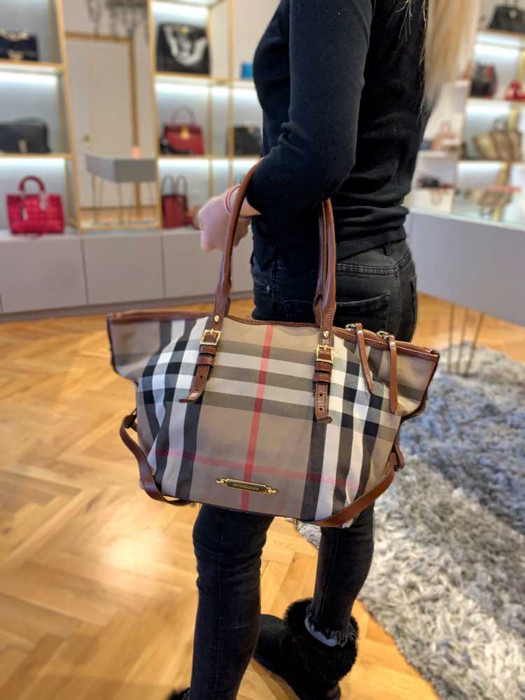 Burberry Salisbury Small Bridle Leather House Check Tote Brown www.luxurybags
