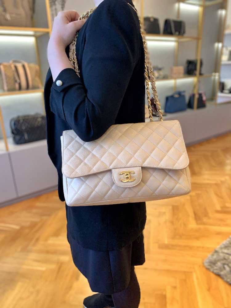 Chanel Jumbo Beige Caviar