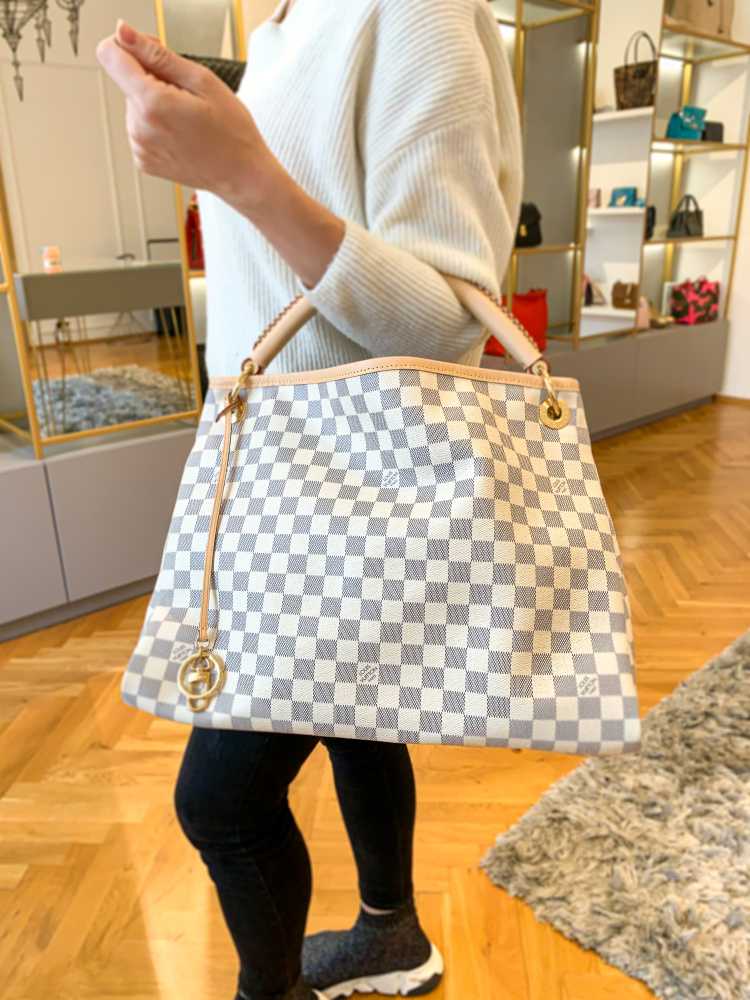 Louis Vuitton Artsy MM Damier Azur Hobo Bag White