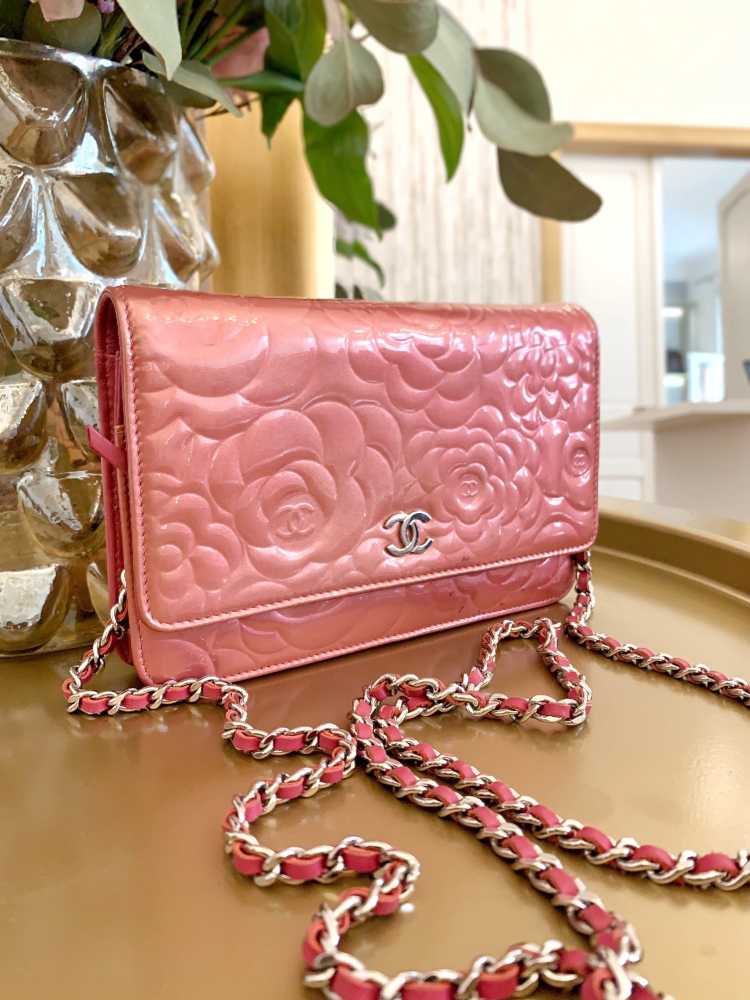 Chanel Camellia WOC Patent Rose www.luxurybags