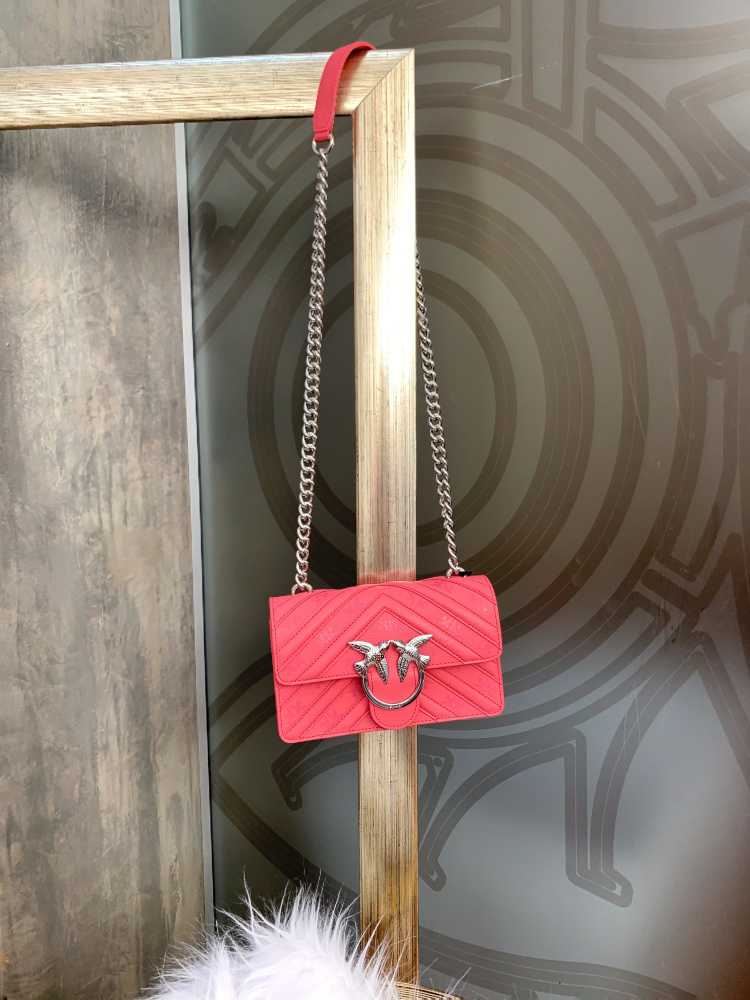 Pinko Pinko Mini Love Stripes Calfskin Crossbody Corallo www.luxurybags