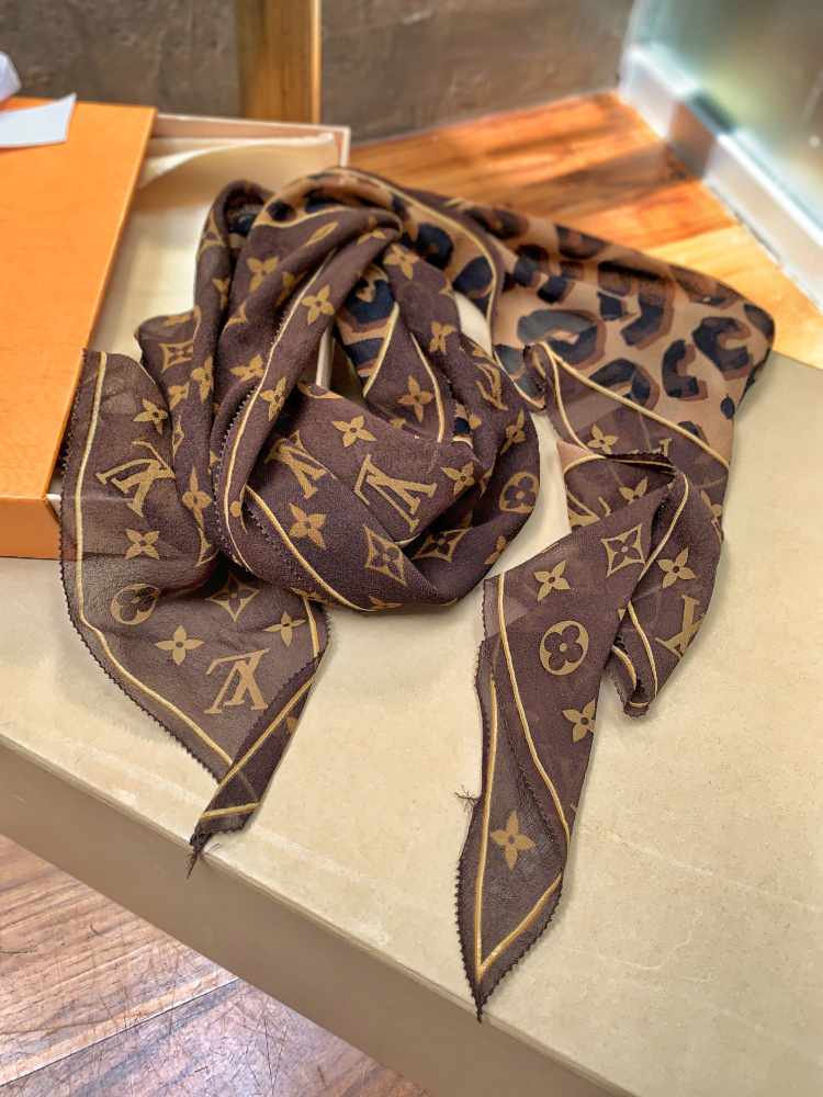 Louis Vuitton - Monogram & Leopard Print Silk Chiffon Scarf Brown