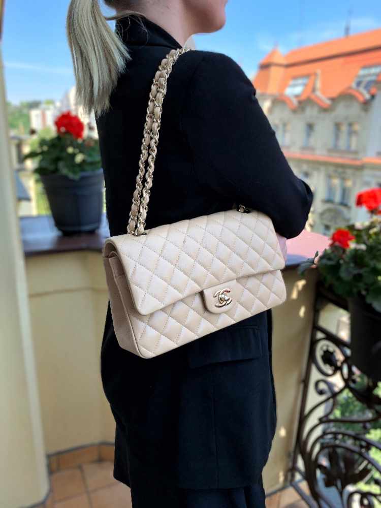 Chanel - Medium Classic Double Flap Bag Caviar Beige