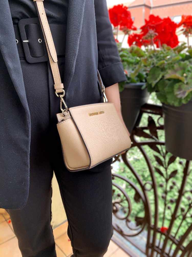 Michael Kors Brown Saffiano Leather Mini Selma Crossbody Bag