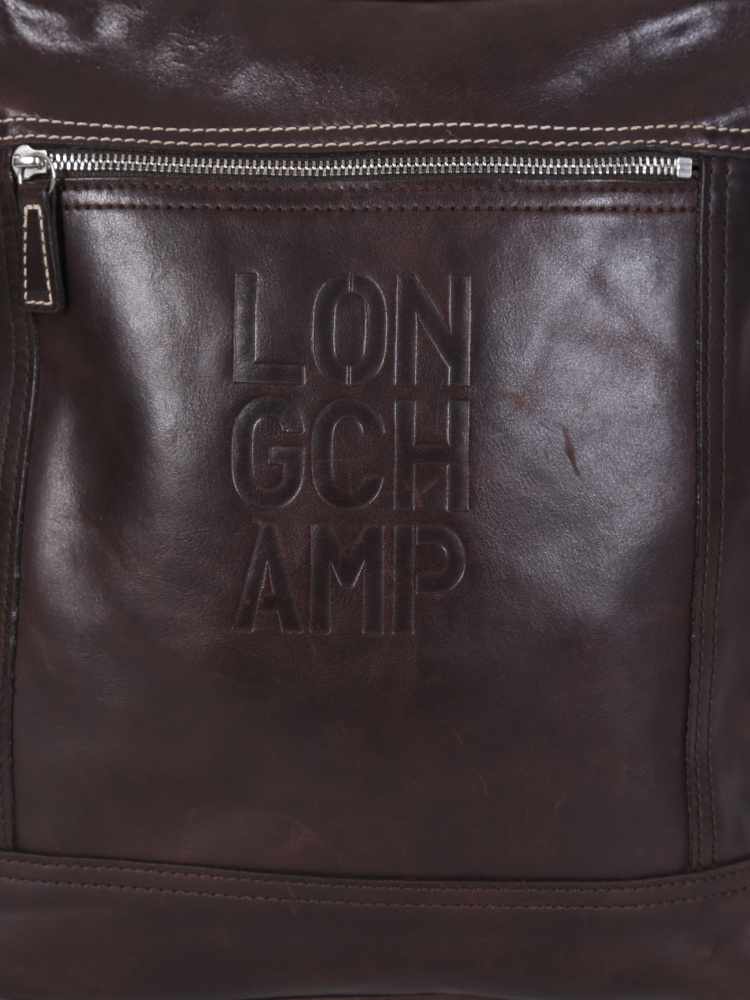 Longchamp Cavalier Embossed Logo Leather Messenger Brown www.luxurybags