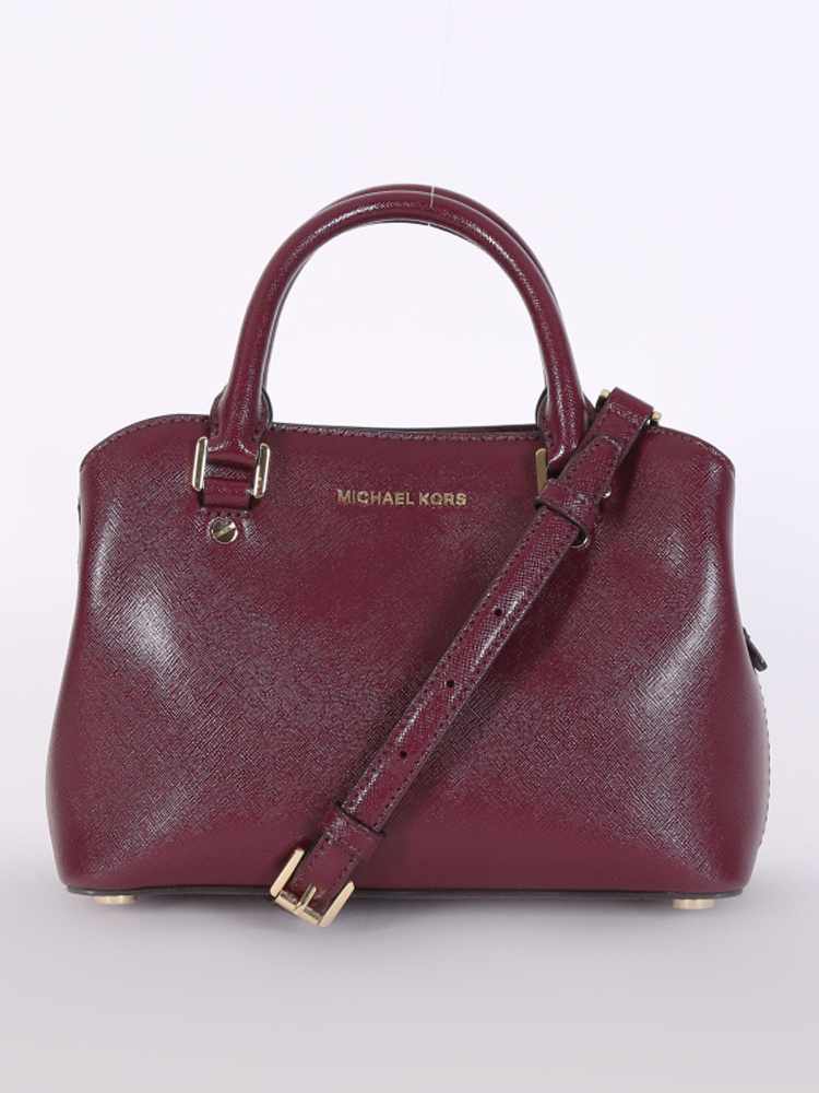 Michael Kors Savannah Small Patent Saffiano Leather Satchel Burgundy www.luxurybags