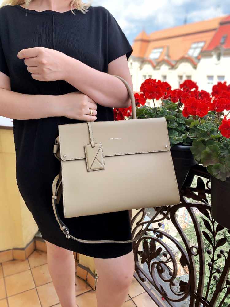 Karl Lagerfeld K Ikon Calfskin Top Handle Taupe www.luxurybags