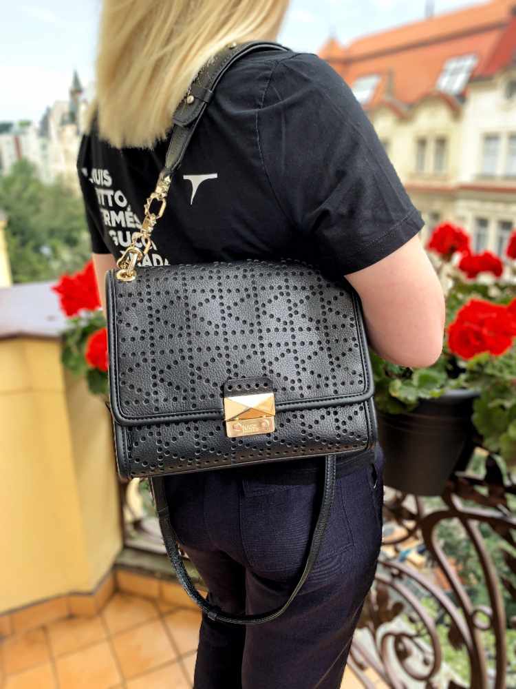 Karl Lagerfeld K Kuilted Perfo Calfskin Shoulder Bag Black www.luxurybags