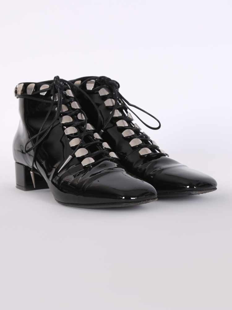Black patent leather lace up ankle boots shop