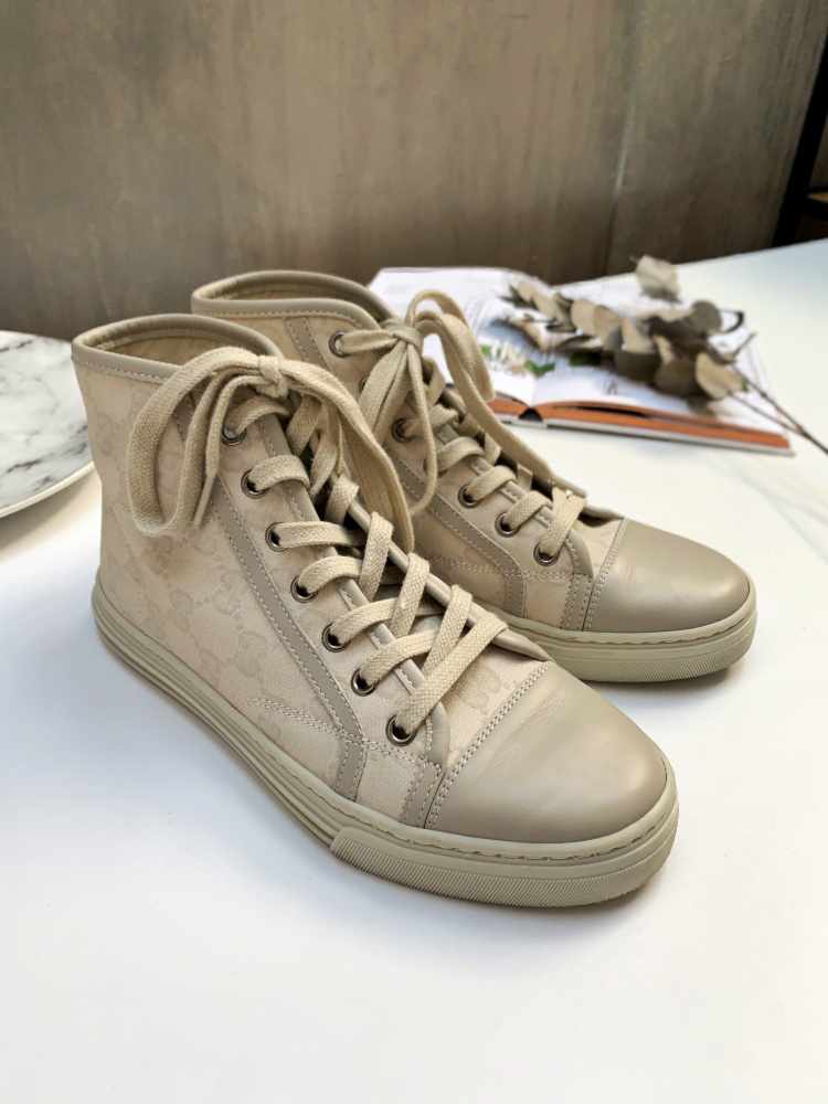 Gucci - Miro Soft & GG Canvas High Top Sneakers White 34 | www