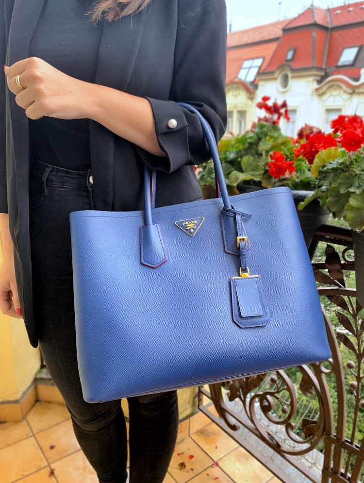 Prada Double Bag Large Saffiano Cuir Bluette Fuoco www.luxurybags