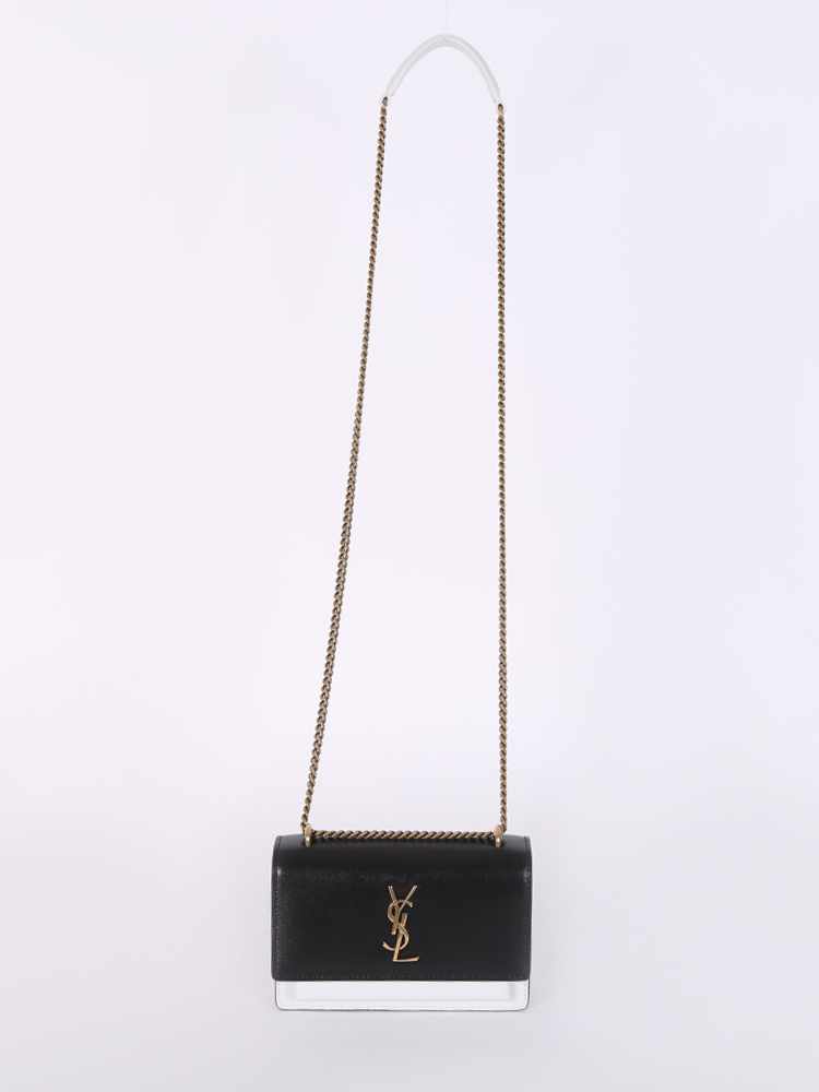 Saint Laurent Paris Sunset Mini Calfskin Chain Wallet Black White www.luxurybags