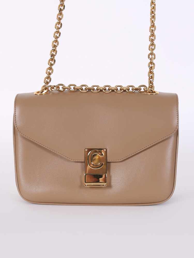 Celine C Medium Shiny Calfskin Chain Flap Bag Light Camel www.luxurybags