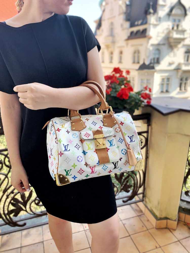 LOUIS VUITTON Speedy 30 Monogram Multicolor Satchel Bag White