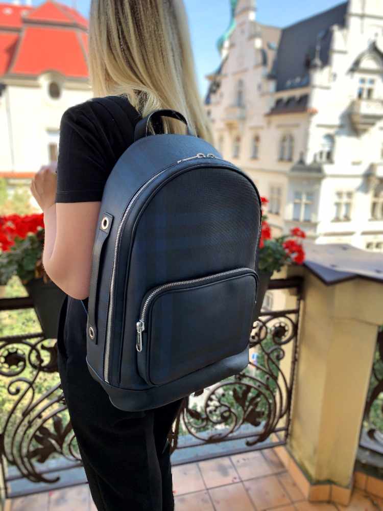 Burberry London Check Leather Trim Backpack Navy www.luxurybags