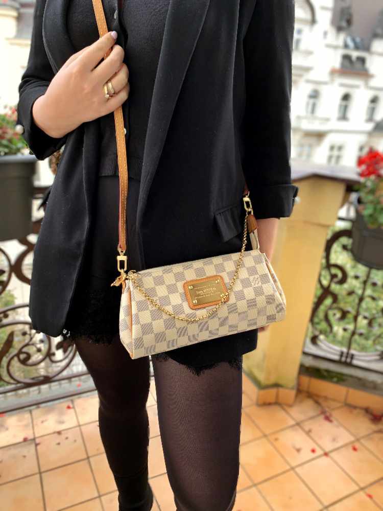 Louis Vuitton Eva Clutch Damier Ebene Canvas with Shoulder Strap