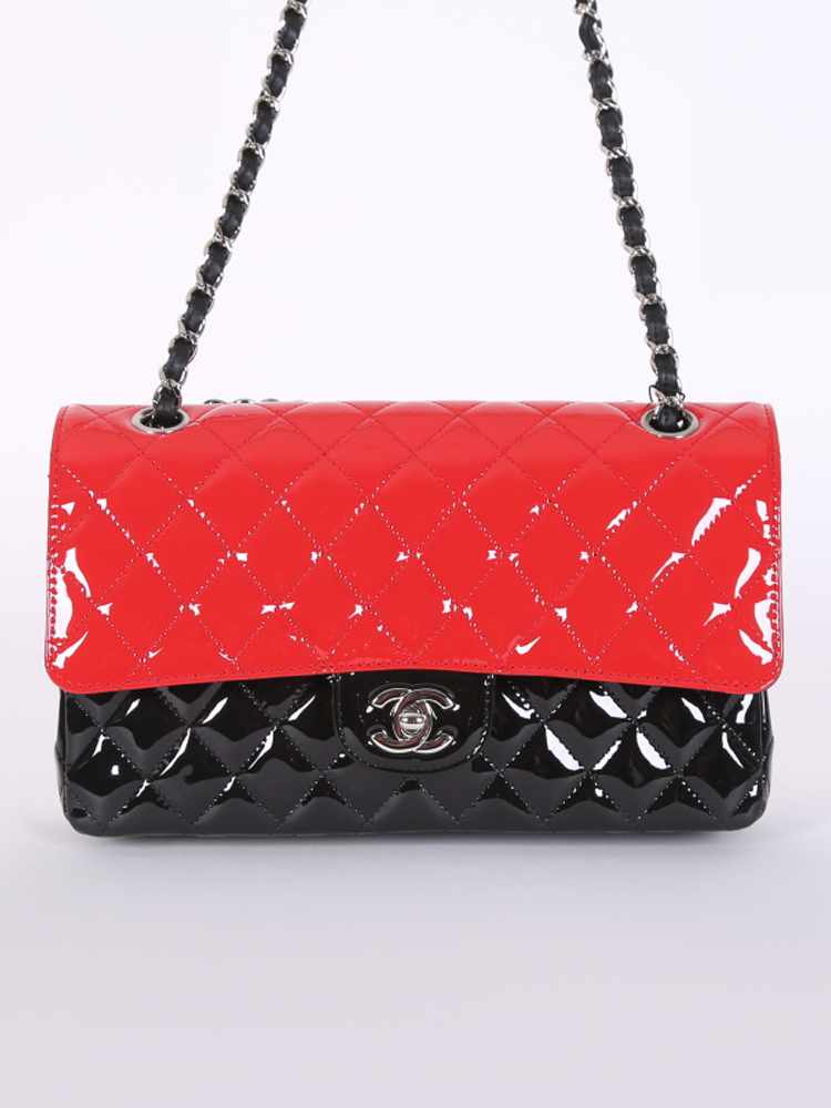 Chanel - Medium Classic Double Flap Bag Patent Red/Black