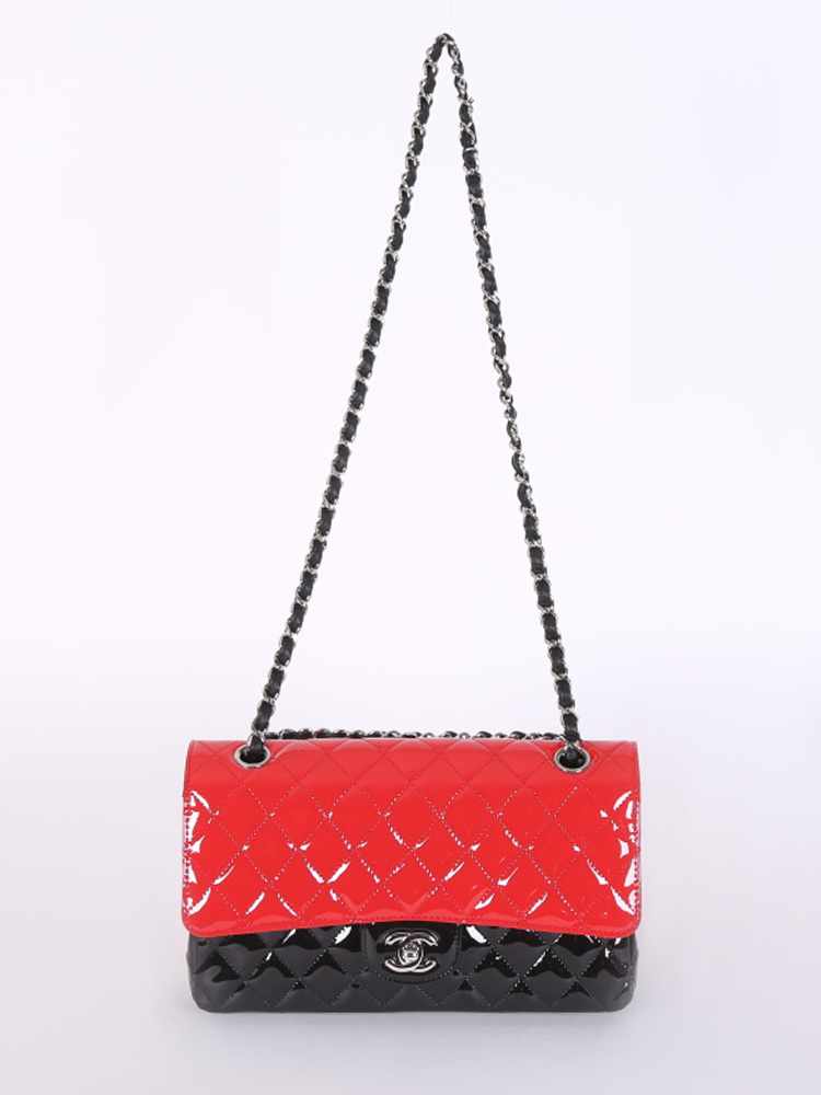 Chanel - Medium Classic Double Flap Bag Patent Red/Black