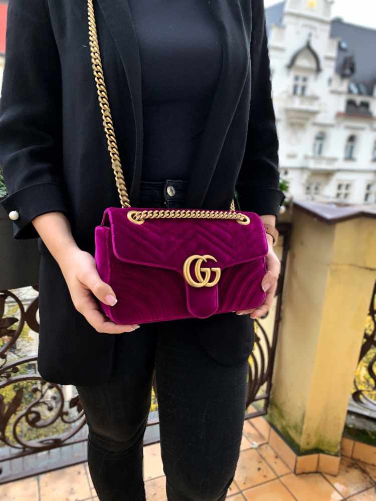 Gucci - GG Marmont Small Velvet Shoulder Bag Violet