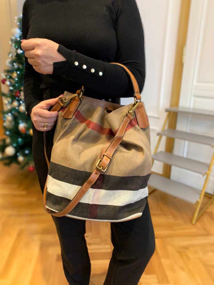 Burberry Ashby Canvas Check Hobo Bag Brown www.luxurybags