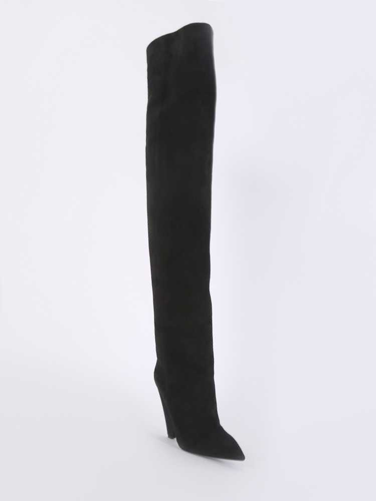 Saint Laurent Niki Suede Goatskin Over Knee Thigh High Boots Black 37 www.luxurybags