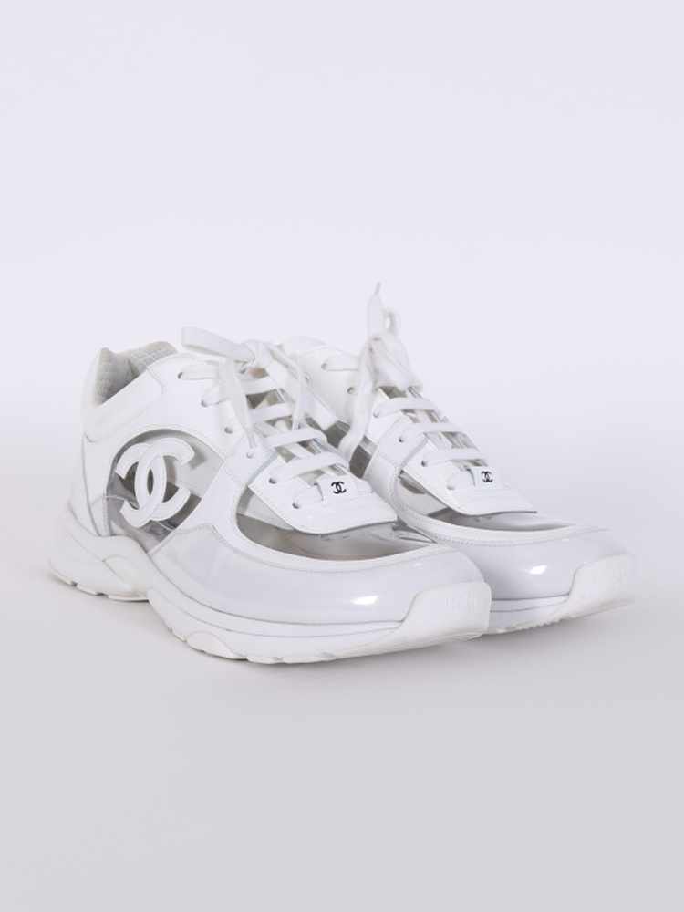 Chanel - Transparent Detail Patent Leather Sneakers White 45