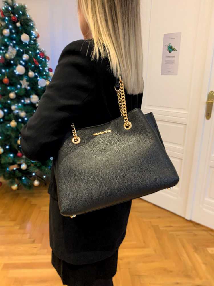 Michael Kors Teagen Large Calfskin Satchel Black www.luxurybags