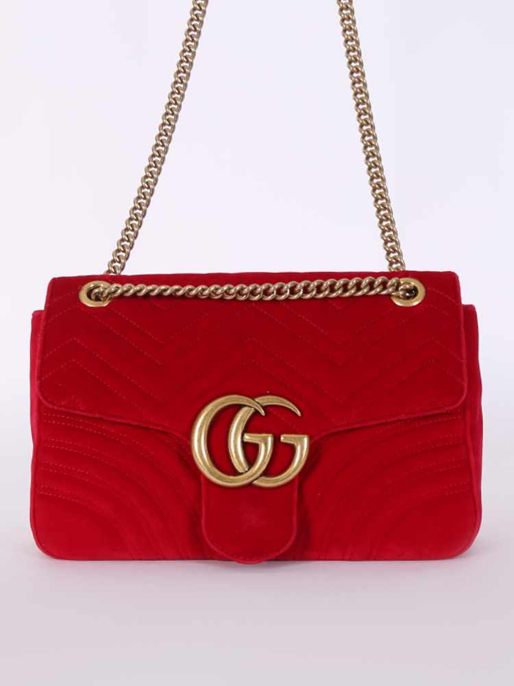 Gucci GG Marmont Medium Velvet Shoulder Bag Red www.luxurybags