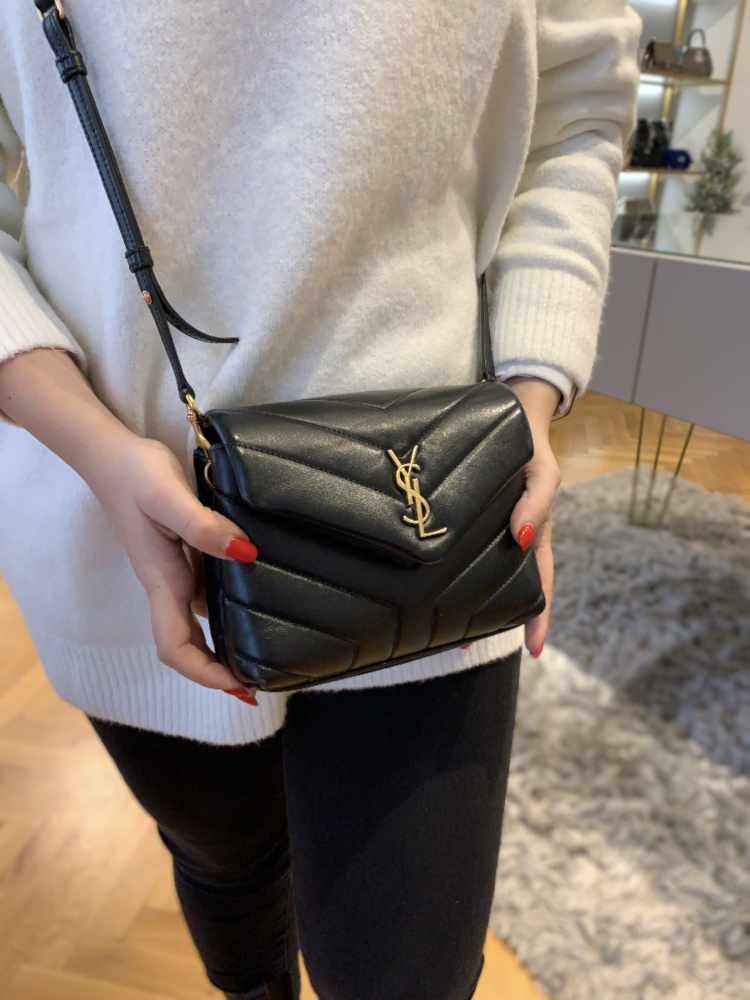 Saint Laurent Monogram Calfskin Strap Bag Black www.luxurybags